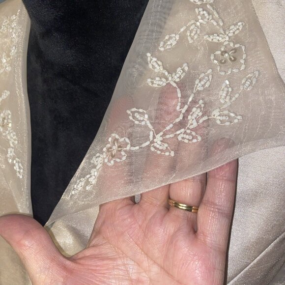 JESSICA HOWARD Women's Champagne Color Sheer Sleeve Blouse 2pc Suit Long Skirt 6 - Picture 4 of 16